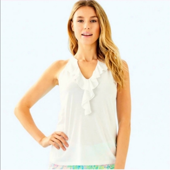 Lilly Pulitzer Shay Resort White Ruffle Top Small - Picture 3 of 10